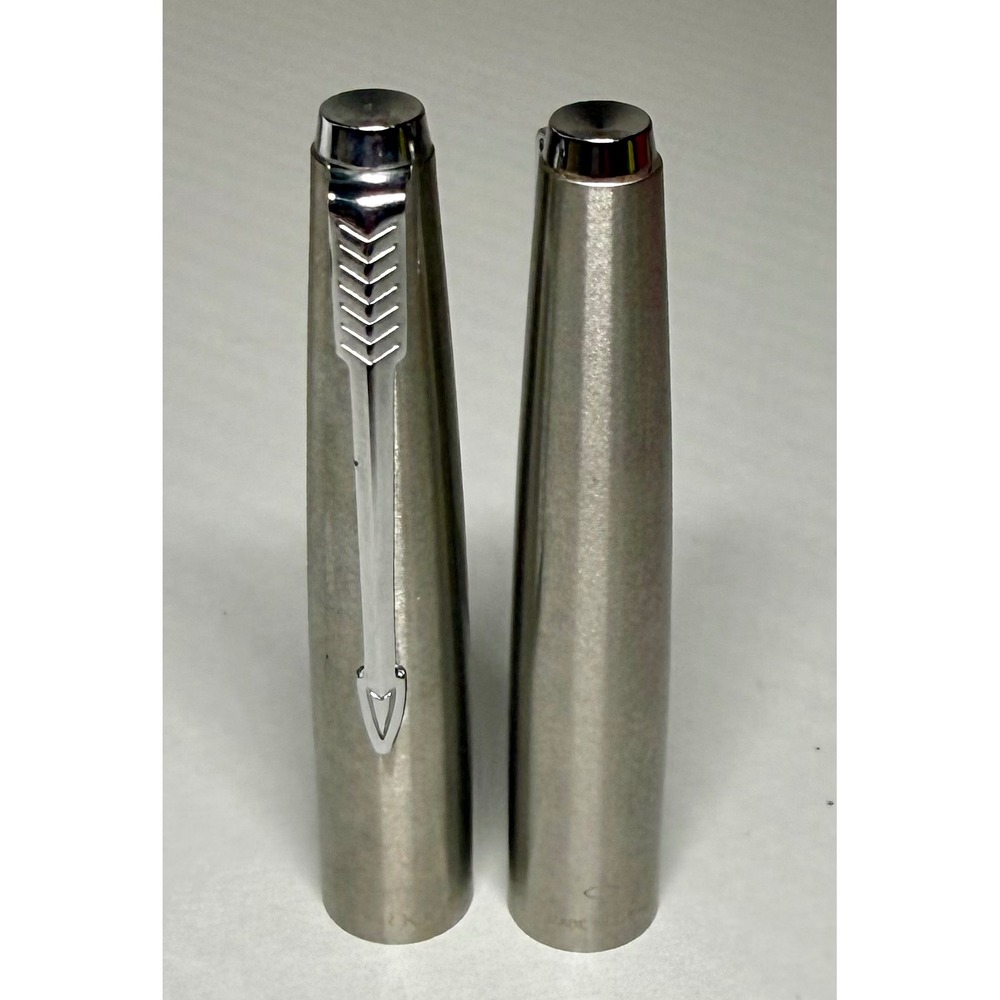 Parker 45 Pen Caps 2pc Good Brushed Lustraloy Silver Replacement Parts USA
